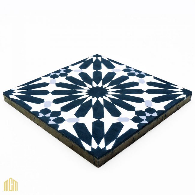 Moroccan Handmade Cement Tiles 8 Inch x 8 Inch Navy Blue And White ...
