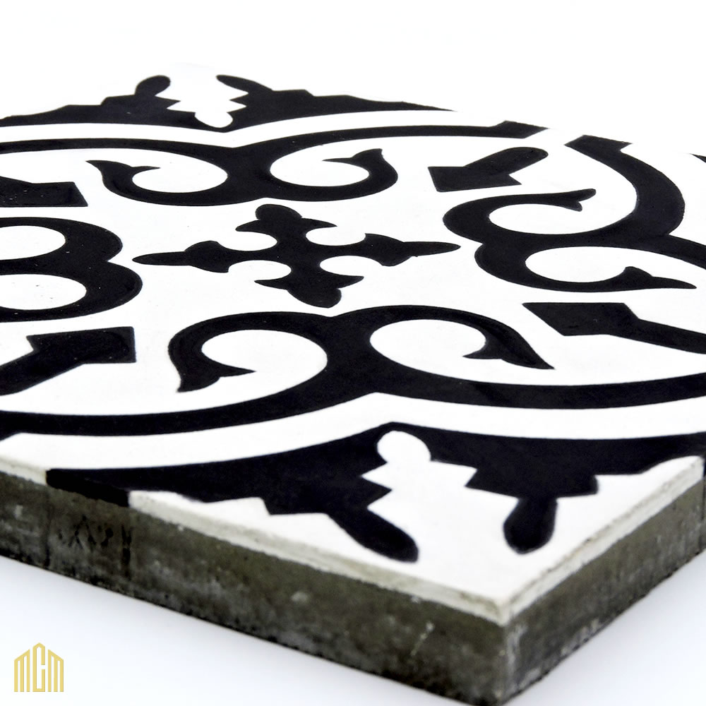 Moroccan Handmade Cement Tiles 8 Inch x 8 Inch Black And White, Jibal ...