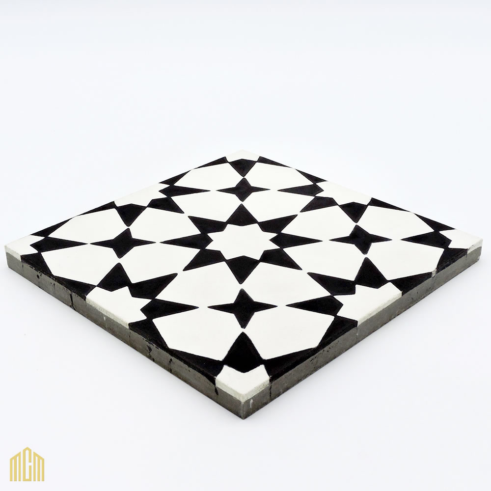 Moroccan Handmade Cement Tiles 8 Inch x 8 Inch Black And White ...