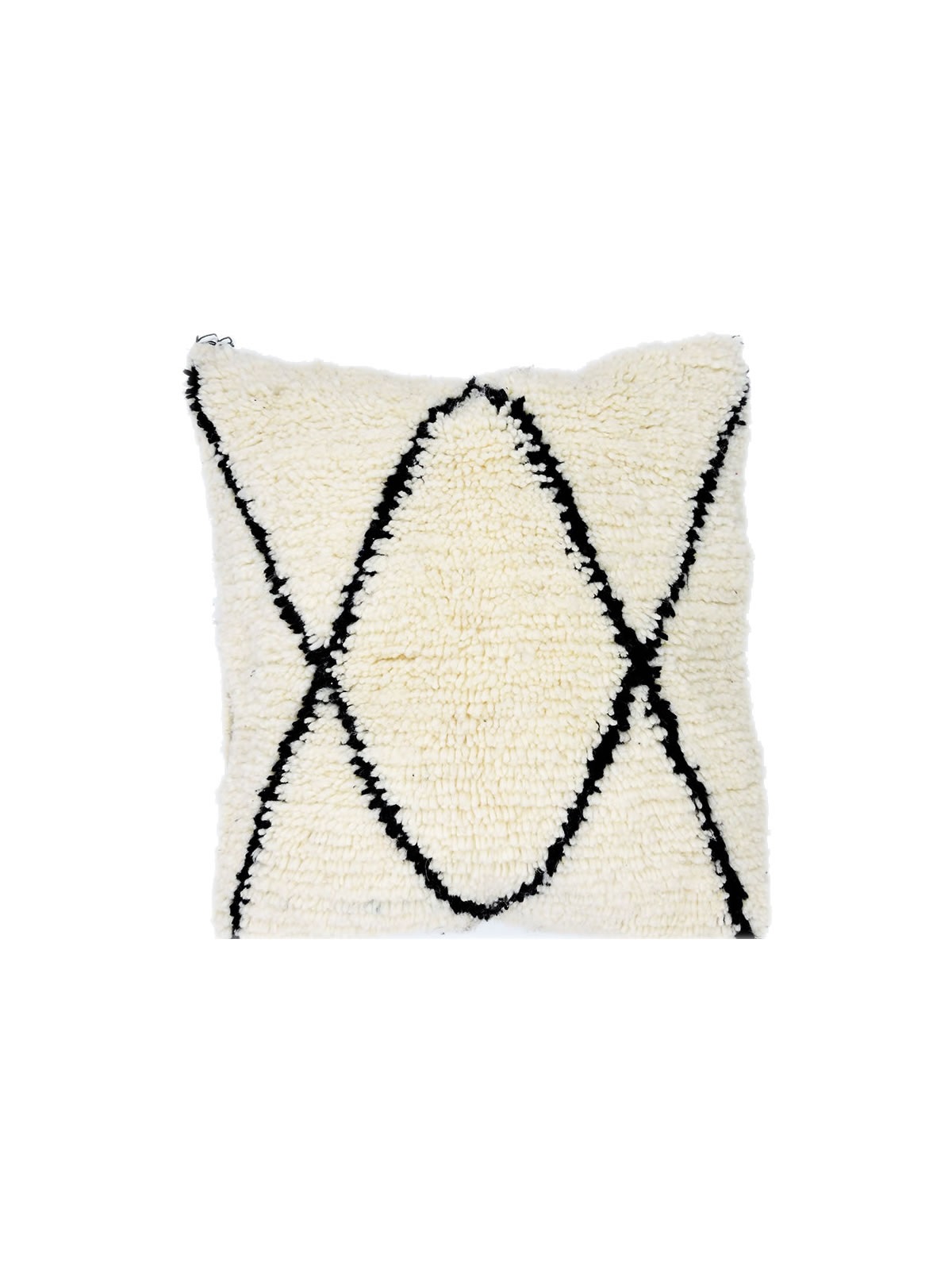 Moroccan Handmade Rug Pillow Cover In White And Black 20″x20″, Beni